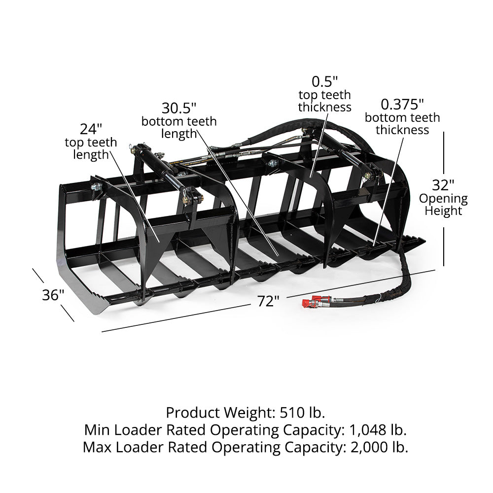Economy Series Skid Steer Root Grapple Bucket | 72"