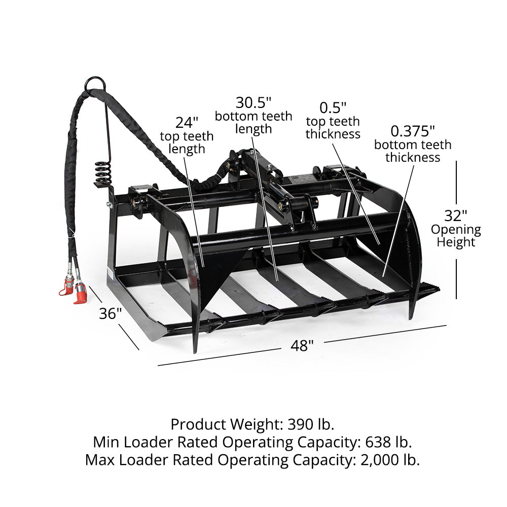 Economy Series Skid Steer Root Grapple Bucket | 48"