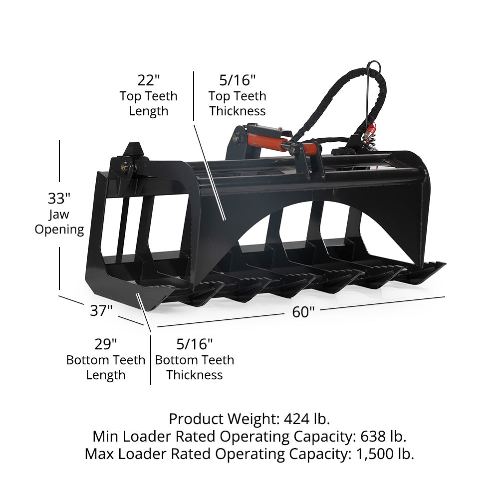 Grade 50 Economy Series Skid Steer Root Grapple Bucket | 60"