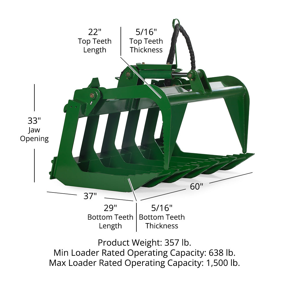 Grade 50 Economy Series Root Grapple Bucket, Fits John Deere | 48"