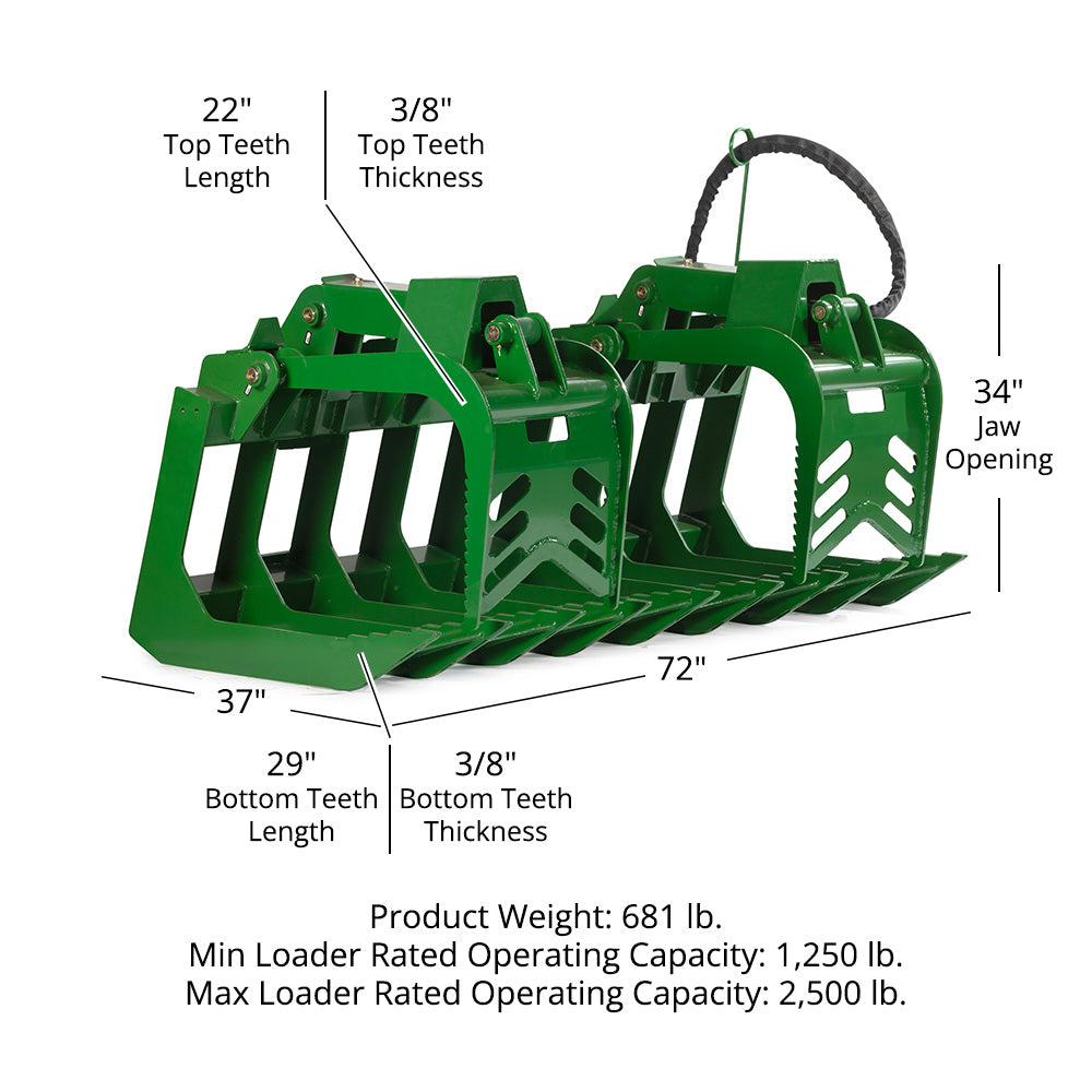 Grade 50 Standard Series Root Grapple Bucket Fits John Deere | 72"