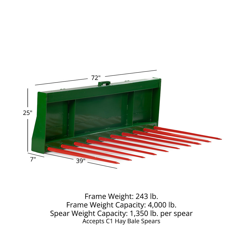 72" Manure Tine Bucket Attachment Fits John Deere Tractors | 39"