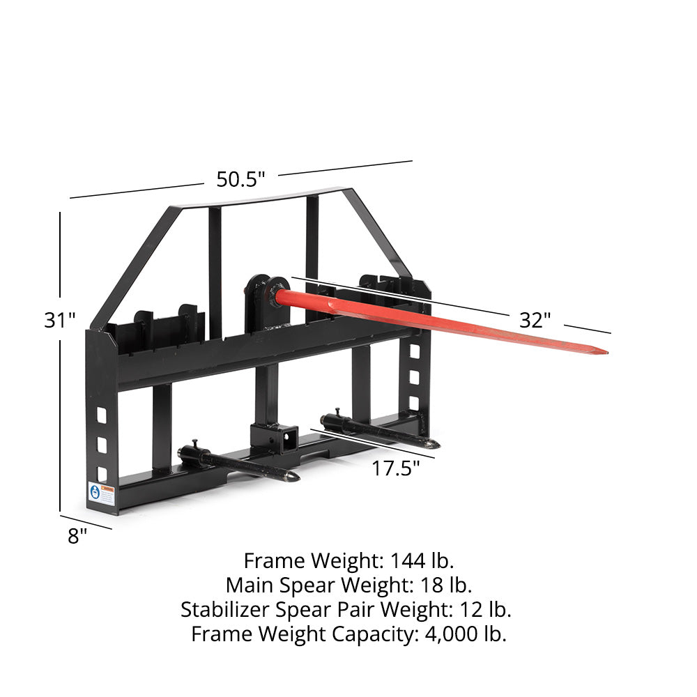 Standard Series Hay Frame Attachment | 32" Main Spear + 17.5" Stabilizers