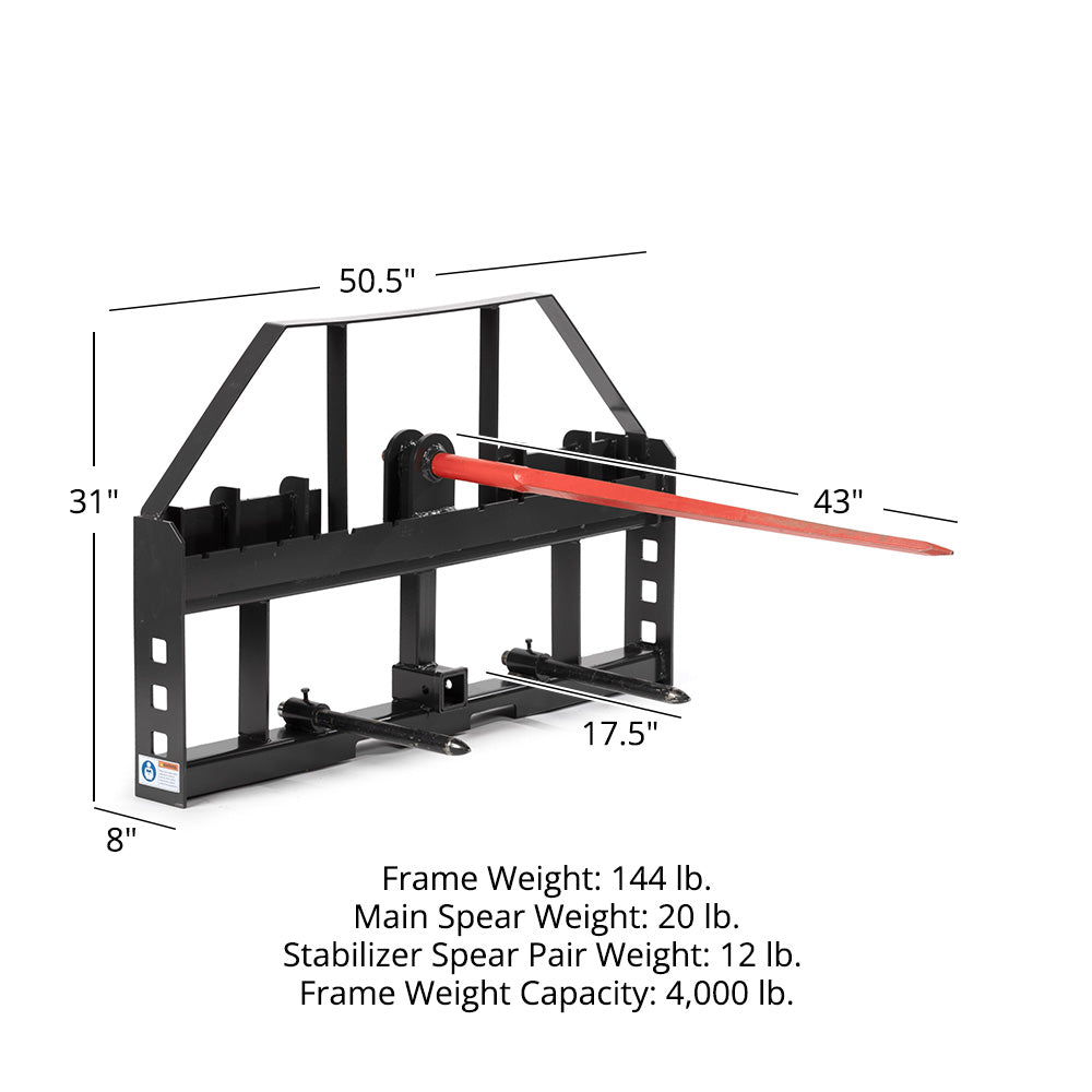 Standard Series Hay Frame Attachment | 43" Main Spear + 17.5" Stabilizers - view 30