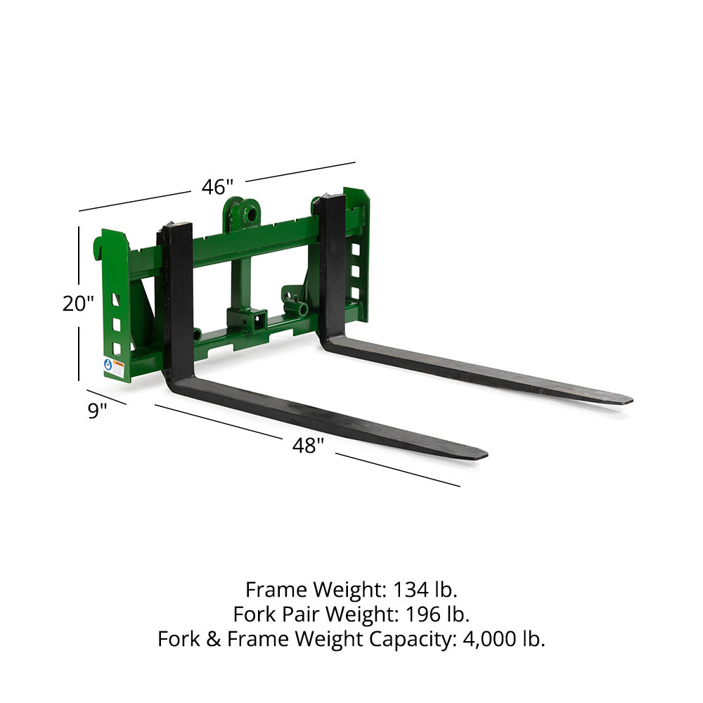 Economy Series Global Euro Pallet Fork Frame, Fits John Deere Tractors | Frame + 48" Blades