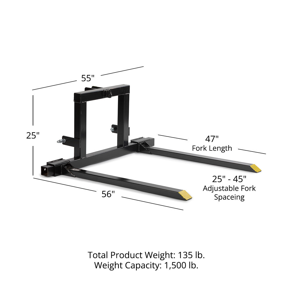 3 Point Pallet Fork Frame, Cat 1 Quick Hitch