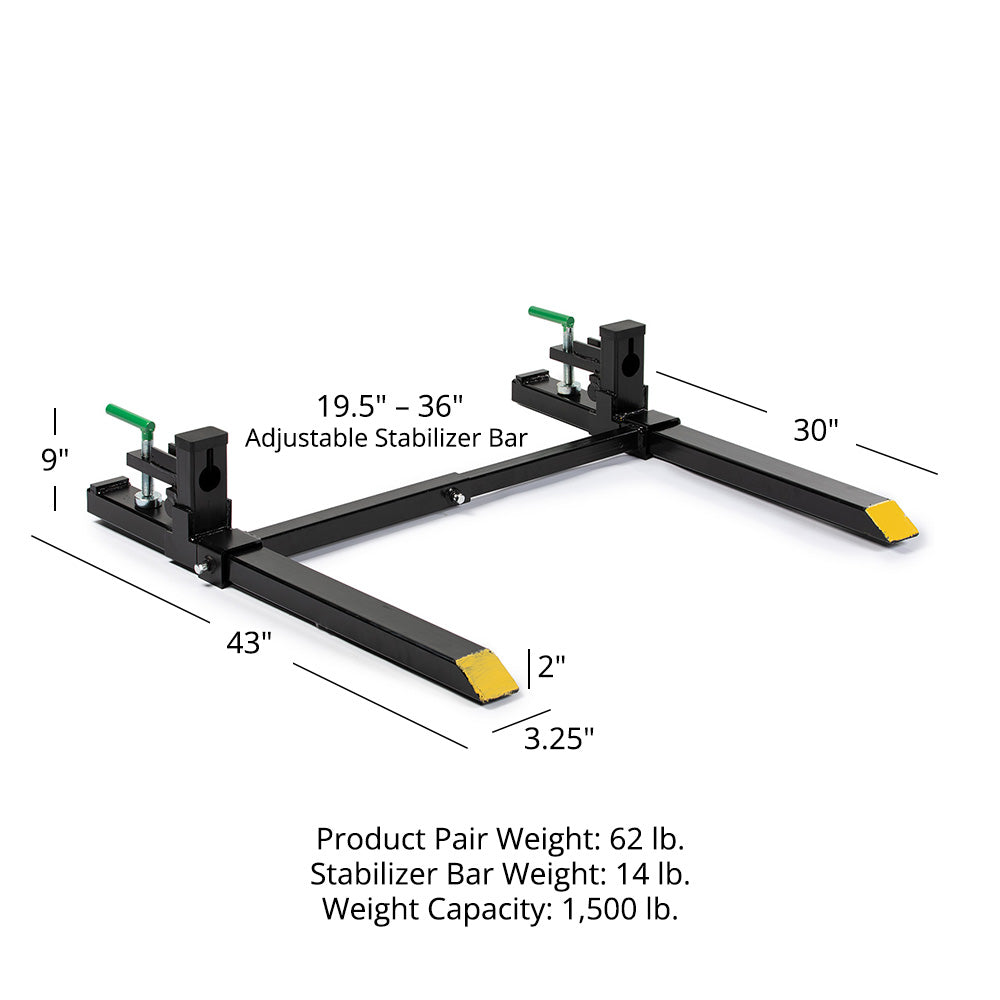 43" Light-Duty Clamp-On Pallet Forks | With Stabilizer Bar