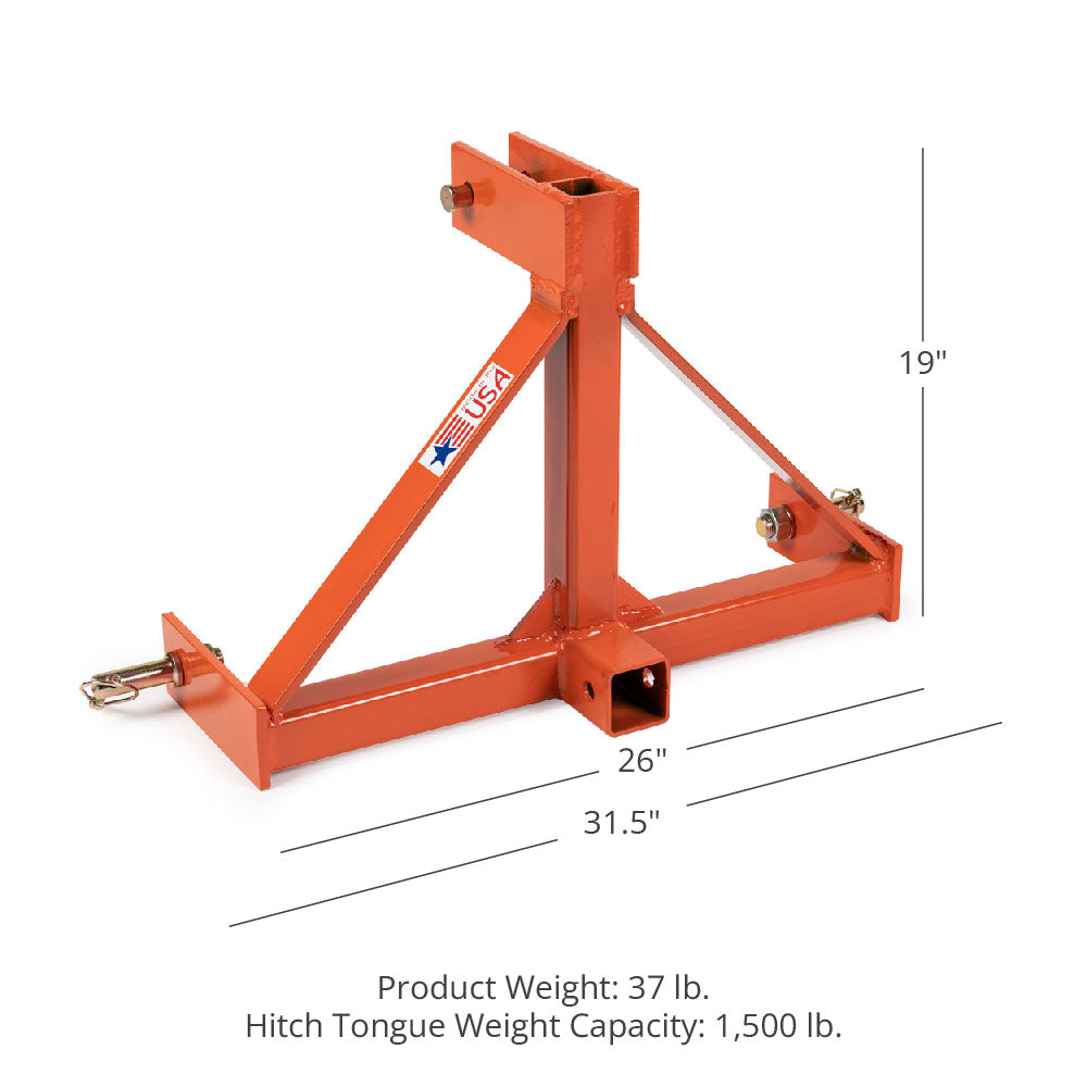 USA Made 3 Point 2" Receiver Hitch, Category 1, Quick Hitch Compatible - view 10