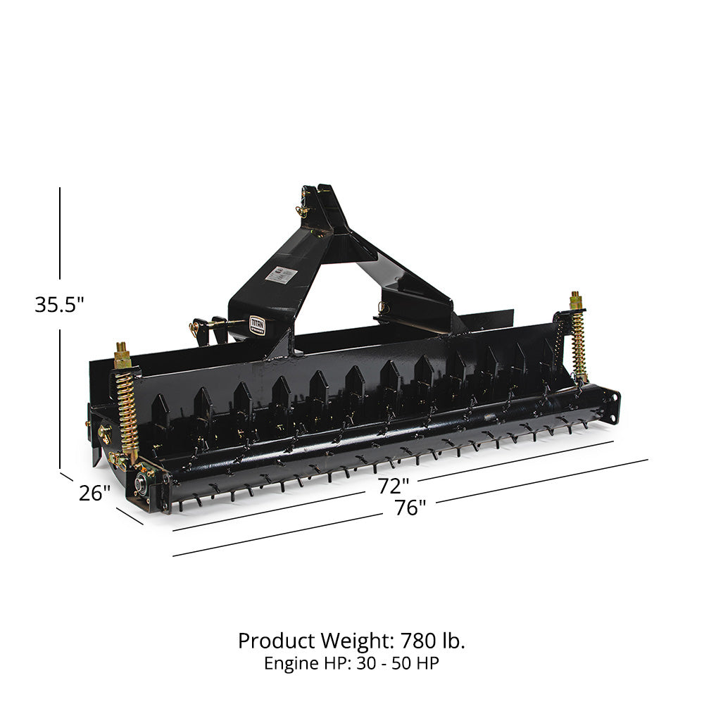 3 Point Soil Pulverizer Fits Category 1 and 2 Tractors | 72"