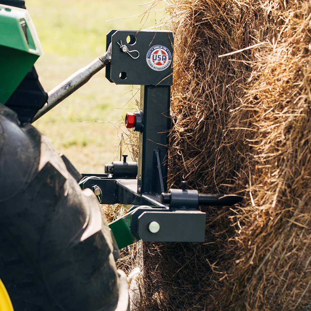 USA Made 3 Point Hay Bale Drawbar Fits Cat 1 & 2 Tractors | 39" Main Spear + 17.5" Stabilizers