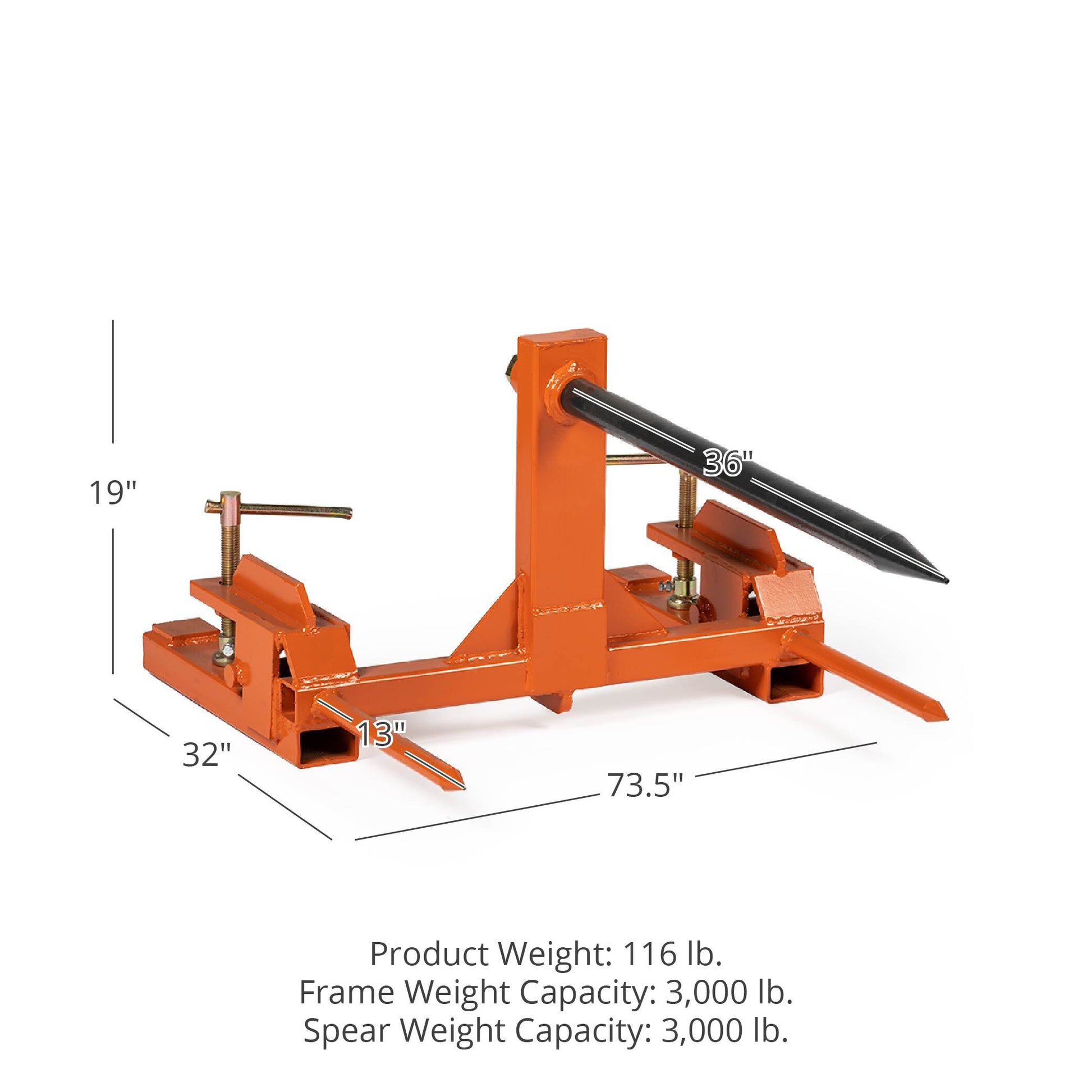 SCRATCH AND DENT - Clamp on Hay Spear Attachment | Single Spear | 2 Stabilizers - FINAL SALE