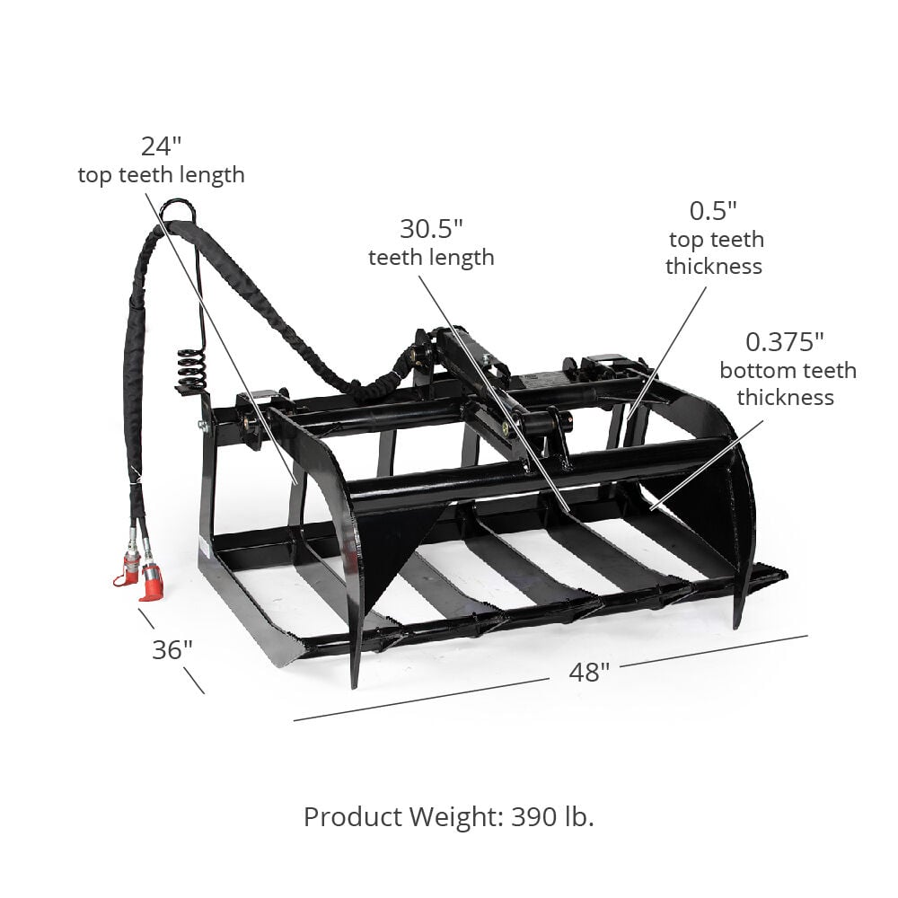 SCRATCH AND DENT - 48" Grapple Bucket Attachment for Skid Steer - FINAL SALE