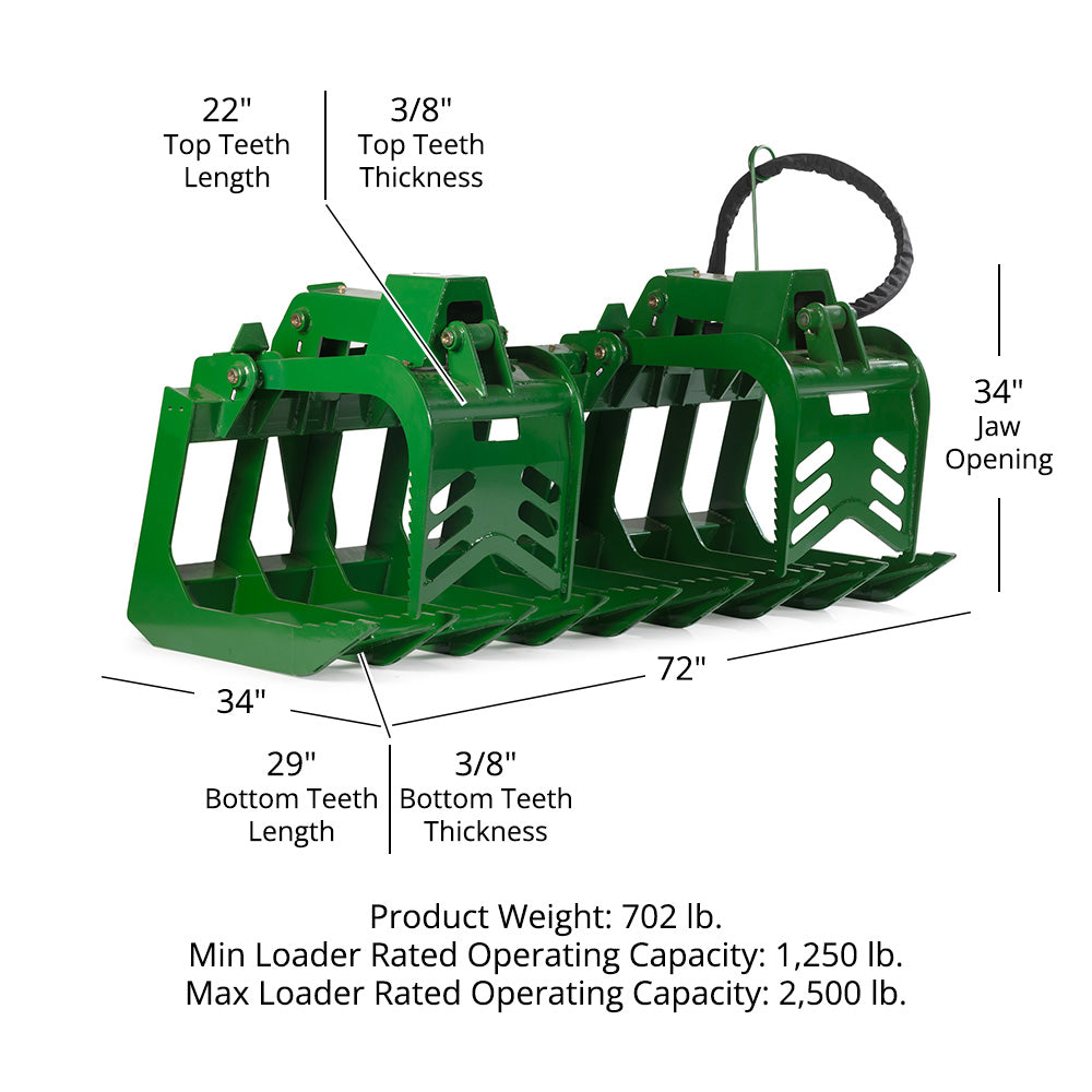 72" Grade 50 Standard Series Root Grapple Bucket Fits John Deere Global Euro - view 10