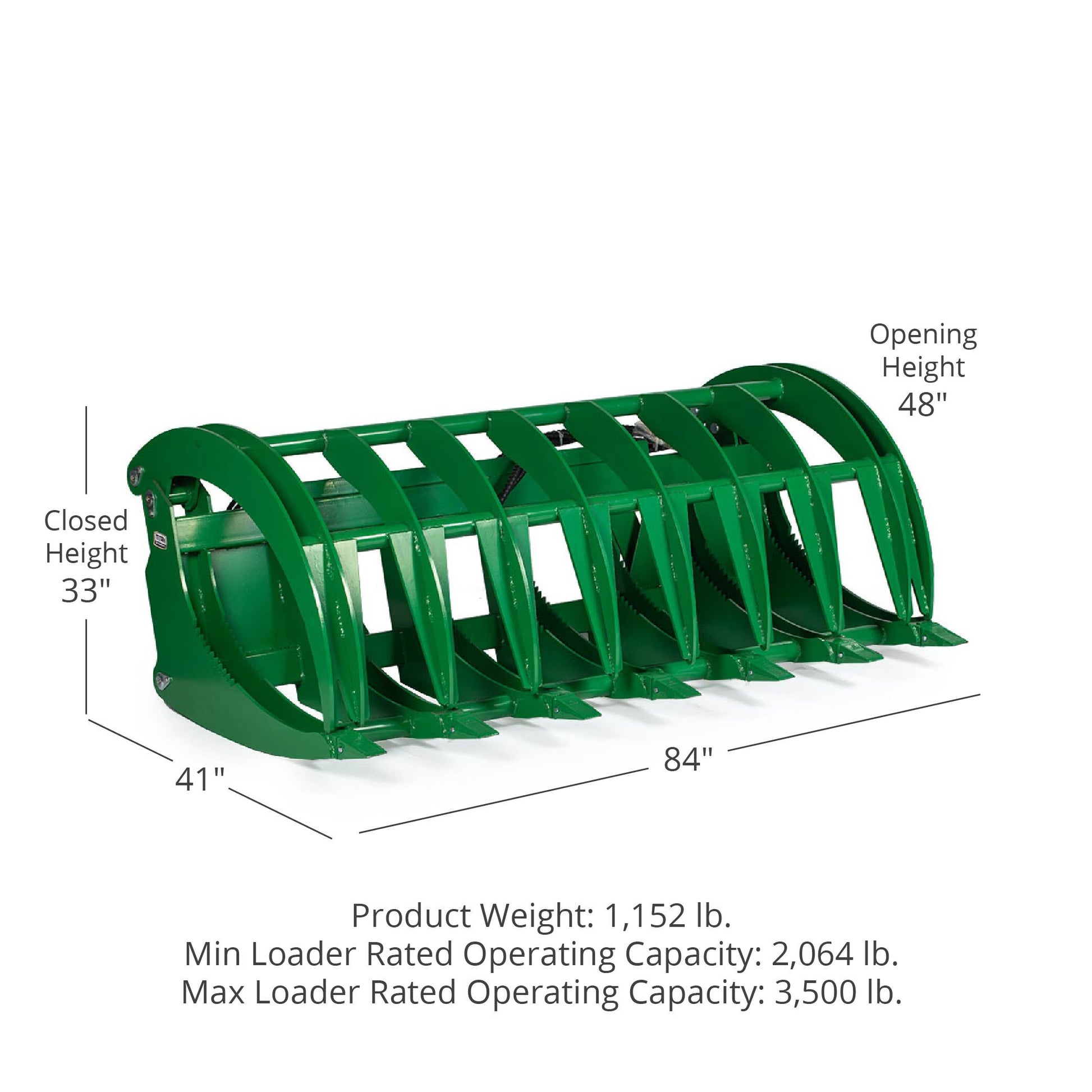 HD Root Grapple Rake Attachment Fits John Deere Loaders | 84" (Recommended for Series 4 Tractors)