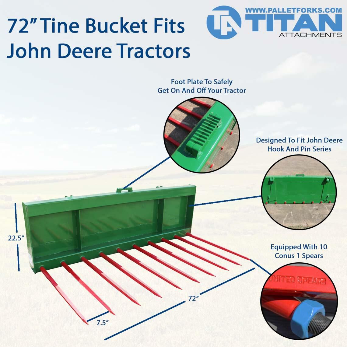 72" Tine Bucket With Hay Spears Fits John Deere | 39" - view 16