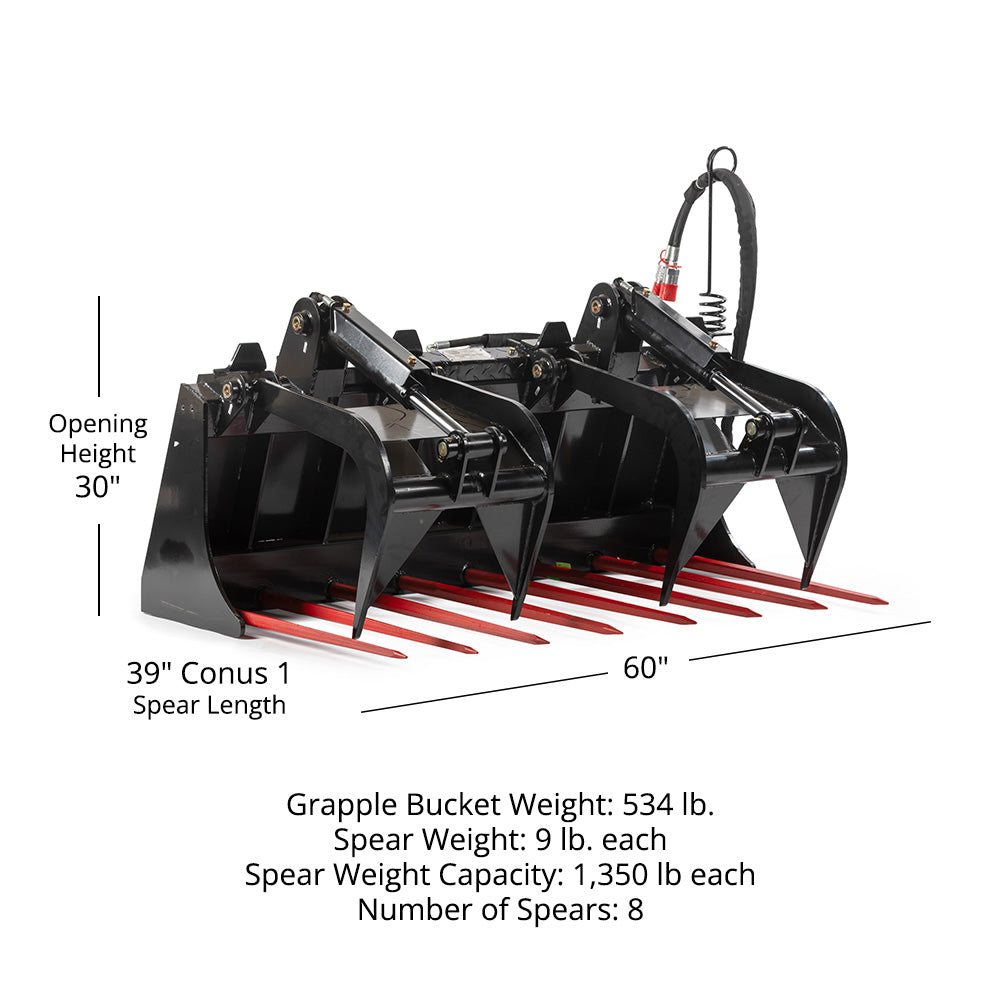 Manure Tine Grapple Bucket Attachment | 60" Frame + C1 39" Spears - view 10