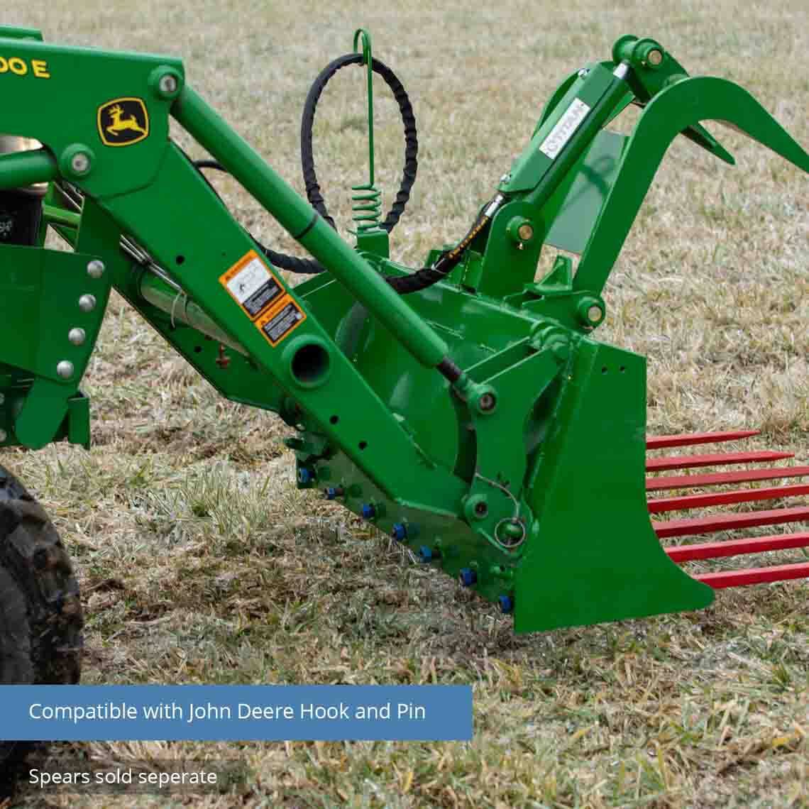 Tine Bucket Attachment with Optional Hay Bale Spears - Fits John Deere Loaders - Rake Size: 48" Frame - Spear Length: Frame Only - No Spears | 48" Frame / Frame Only - No Spears