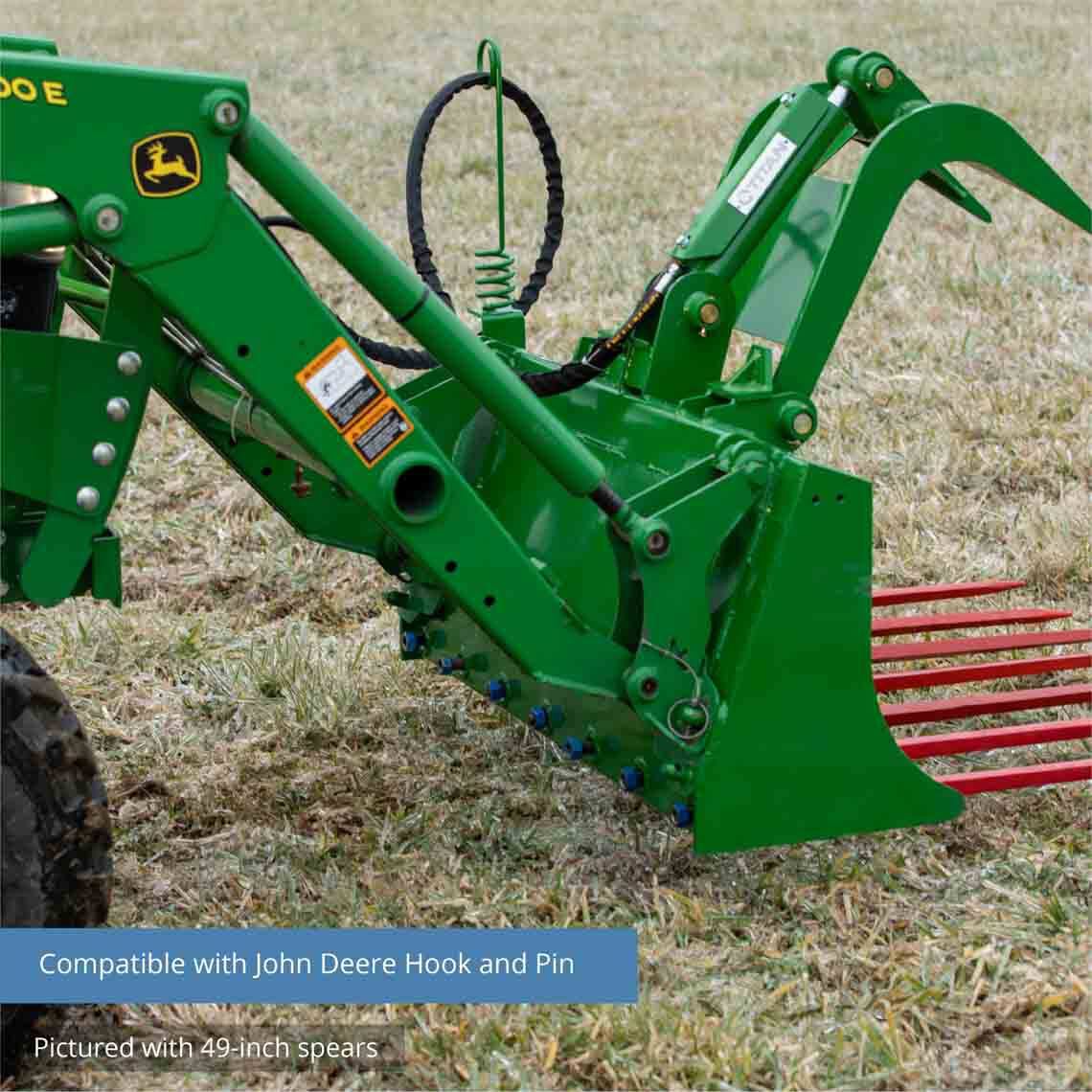 Tine Bucket Attachment with Optional Hay Bale Spears - Fits John Deere Loaders - Rake Size: 48" Frame - Spear Length: 39" | 48" Frame / 39" - view 59