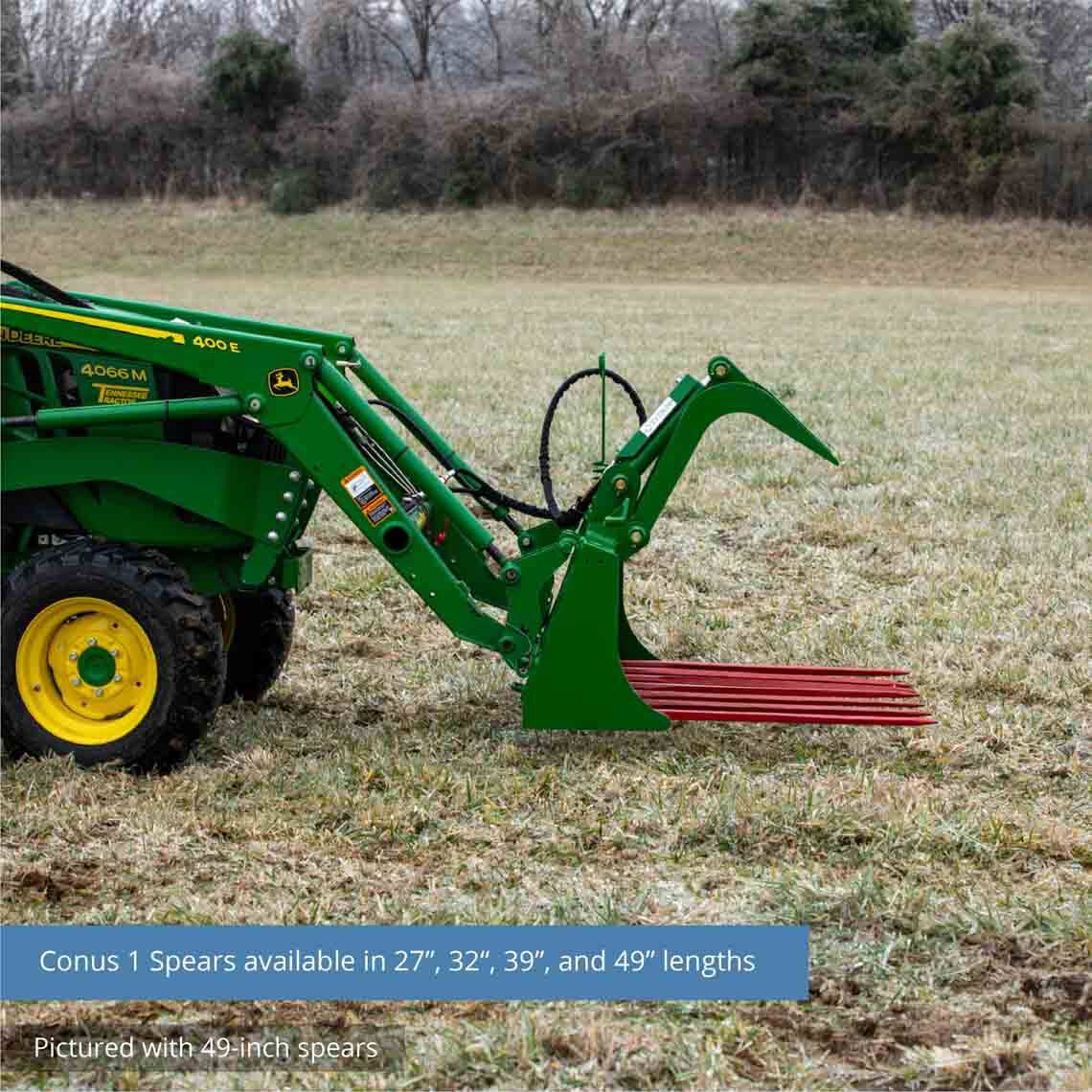 Tine Bucket Attachment with Optional Hay Bale Spears - Fits John Deere Loaders - Rake Size: 48" Frame - Spear Length: 39" | 48" Frame / 39" - view 60