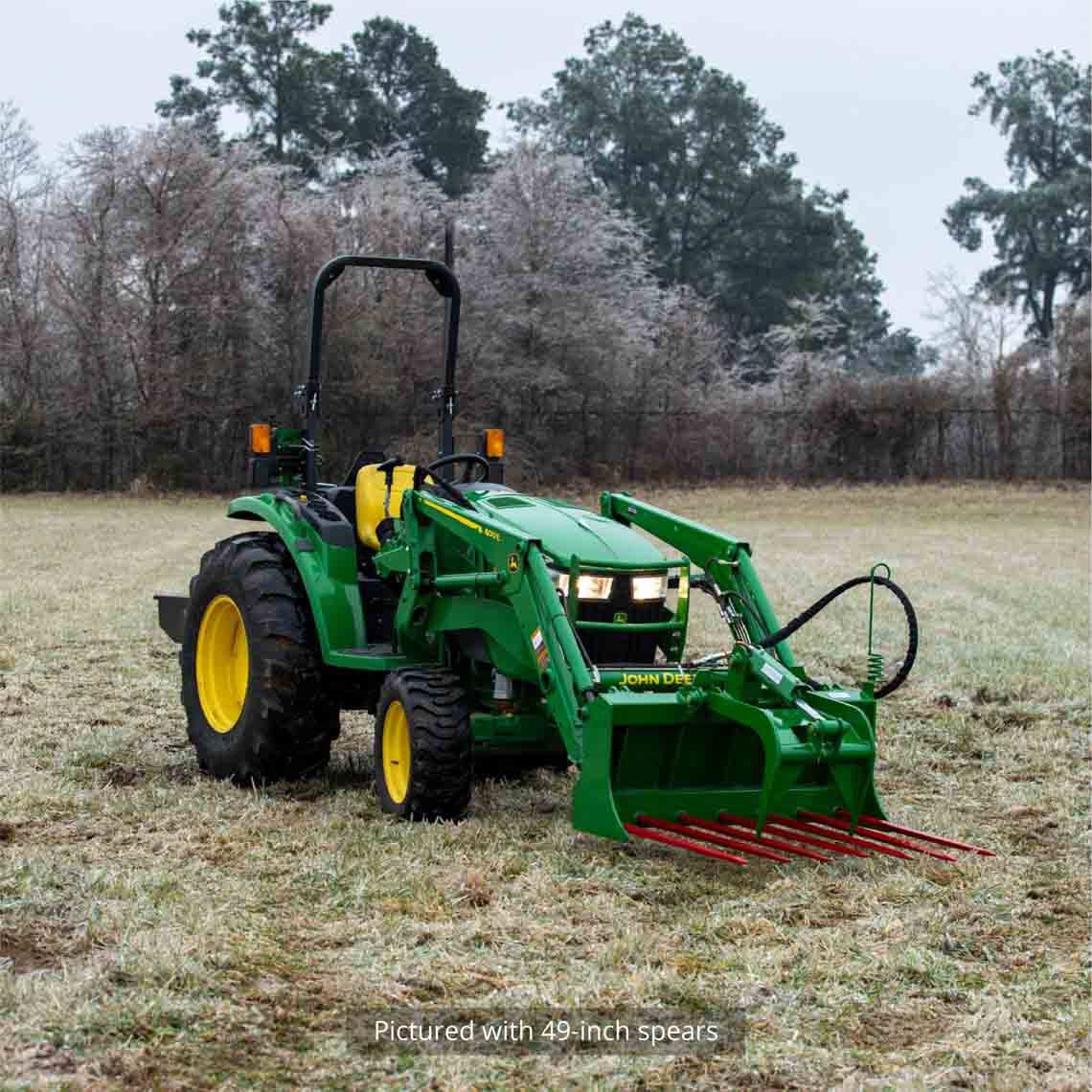 Tine Bucket Attachment with Optional Hay Bale Spears - Fits John Deere Loaders - Rake Size: 48" Frame - Spear Length: 27" | 48" Frame / 27"