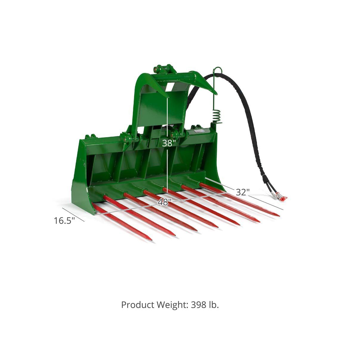 Tine Bucket Attachment with Optional Hay Bale Spears - Fits John Deere Loaders - Rake Size: 48" Frame - Spear Length: 32" | 48" Frame / 32" - view 55