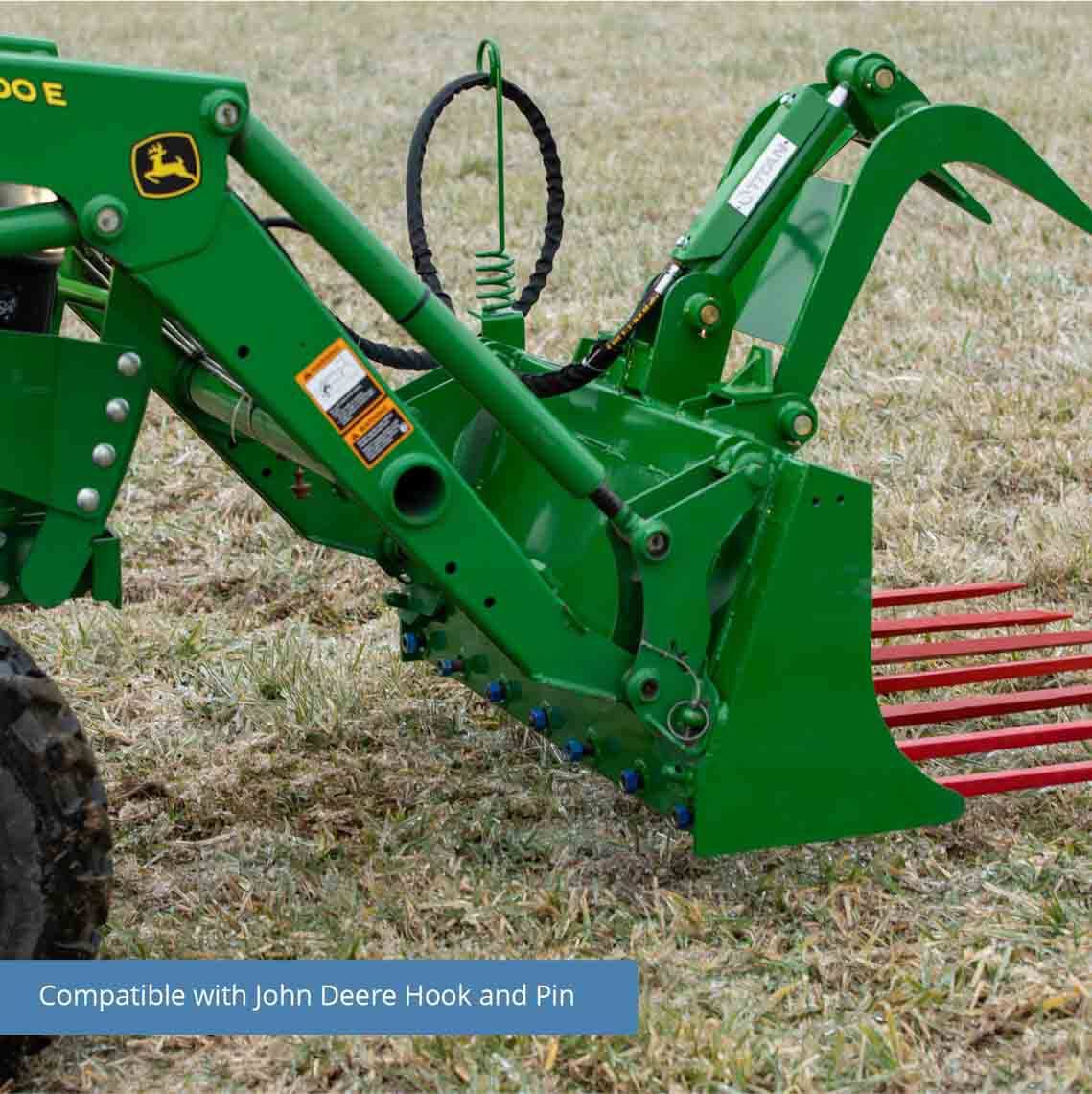 Tine Bucket Attachment with Optional Hay Bale Spears - Fits John Deere Loaders - Rake Size: 48" Frame - Spear Length: 49" | 48" Frame / 49"