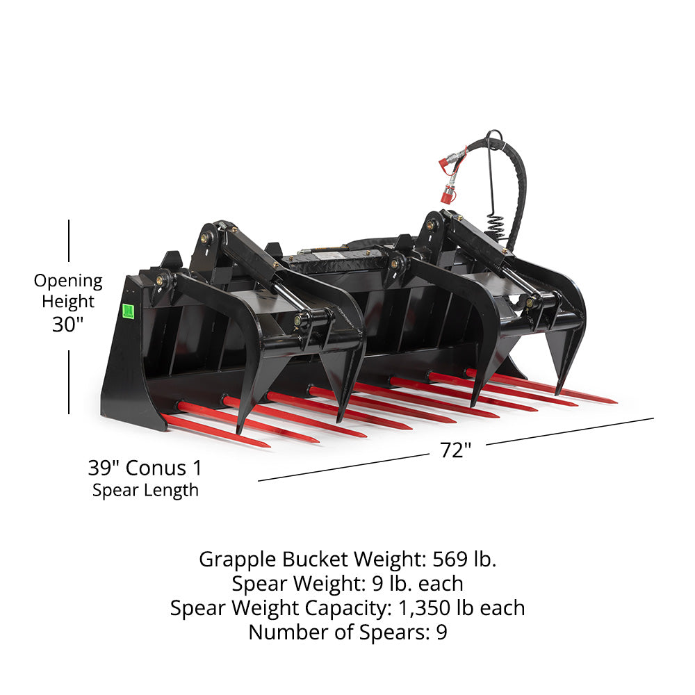 Manure Tine Grapple Bucket Attachment | 72" Frame + C1 39" Spears - view 21