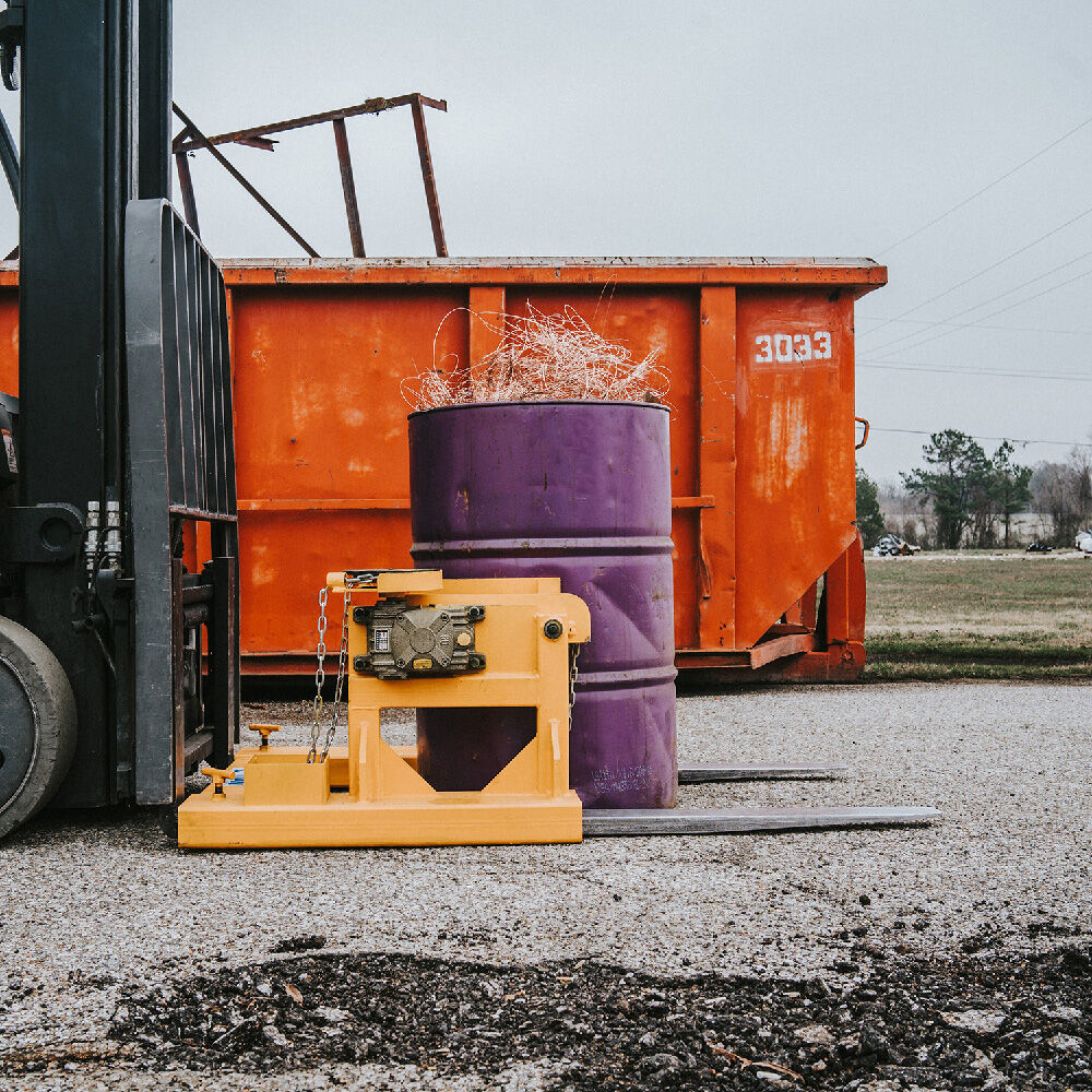 SCRATCH AND DENT - Fork Mounted Tilting 55 Gallon Drum Dumper | 800 LB Capacity - FINAL SALE