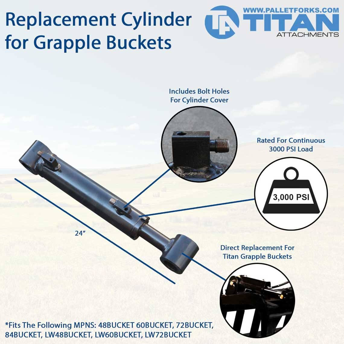 SCRATCH AND DENT - Replacement Cylinder For Titan Grapple Buckets - FINAL SALE