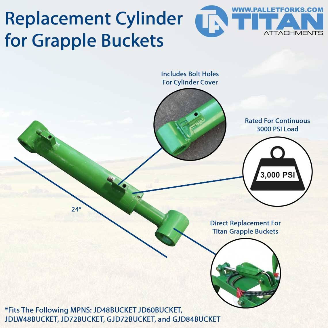 SCRATCH AND DENT - Replacement Cylinder For Titan Grapple Buckets That Fit John Deere - FINAL SALE