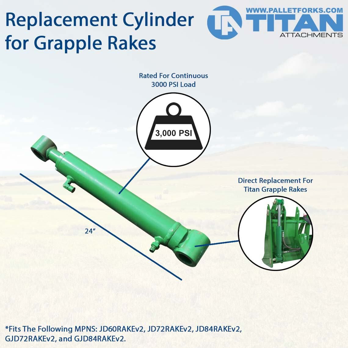 Replacement Cylinder For Titan Grapple Rakes That Fit John Deere