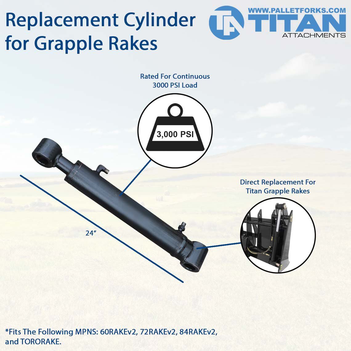 Replacement Cylinder For Titan Grapple Rakes - view 2