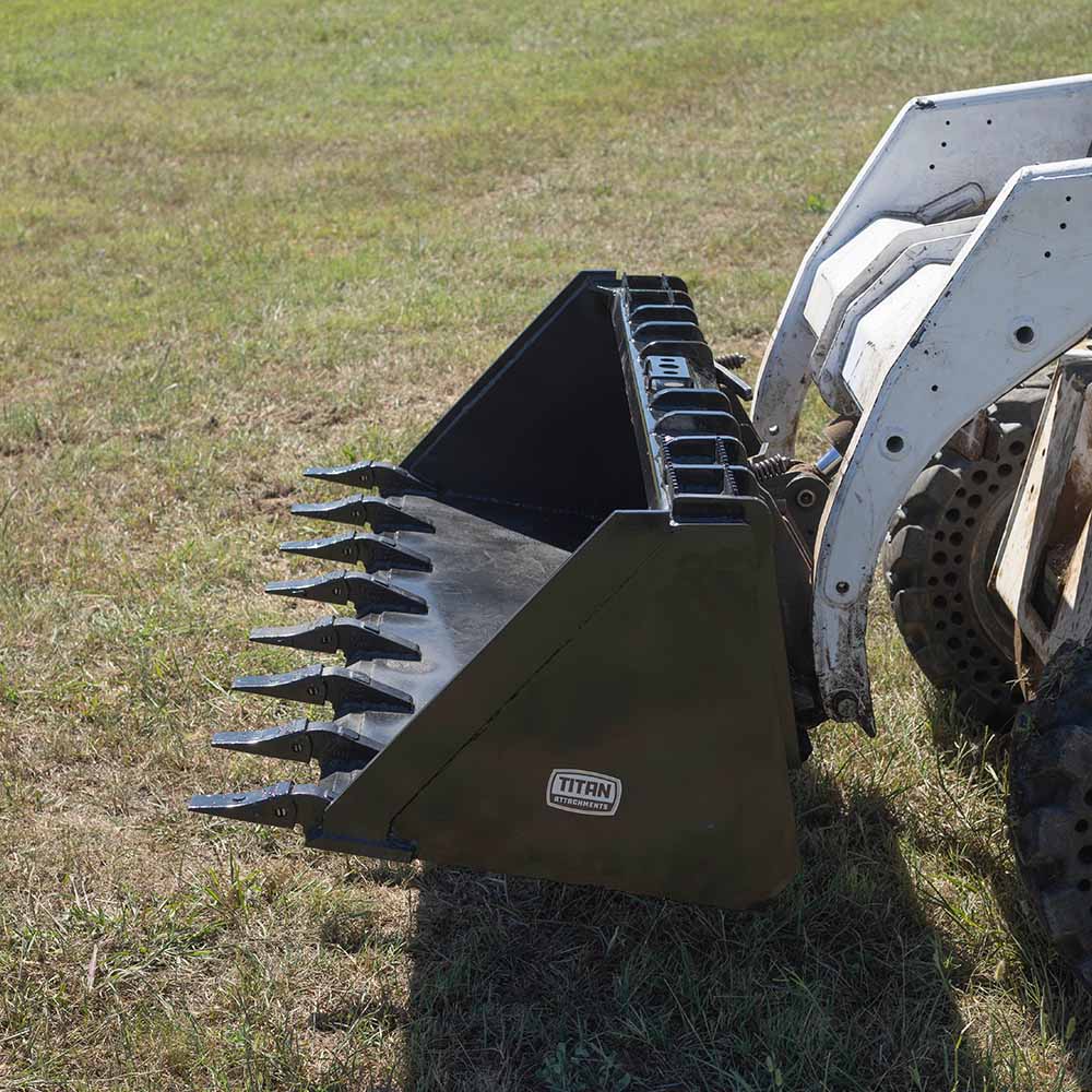 Titan Attachments 72in Tractor Attach Rock Grapple Bucket, HD Steel Frame, Quick Tach System