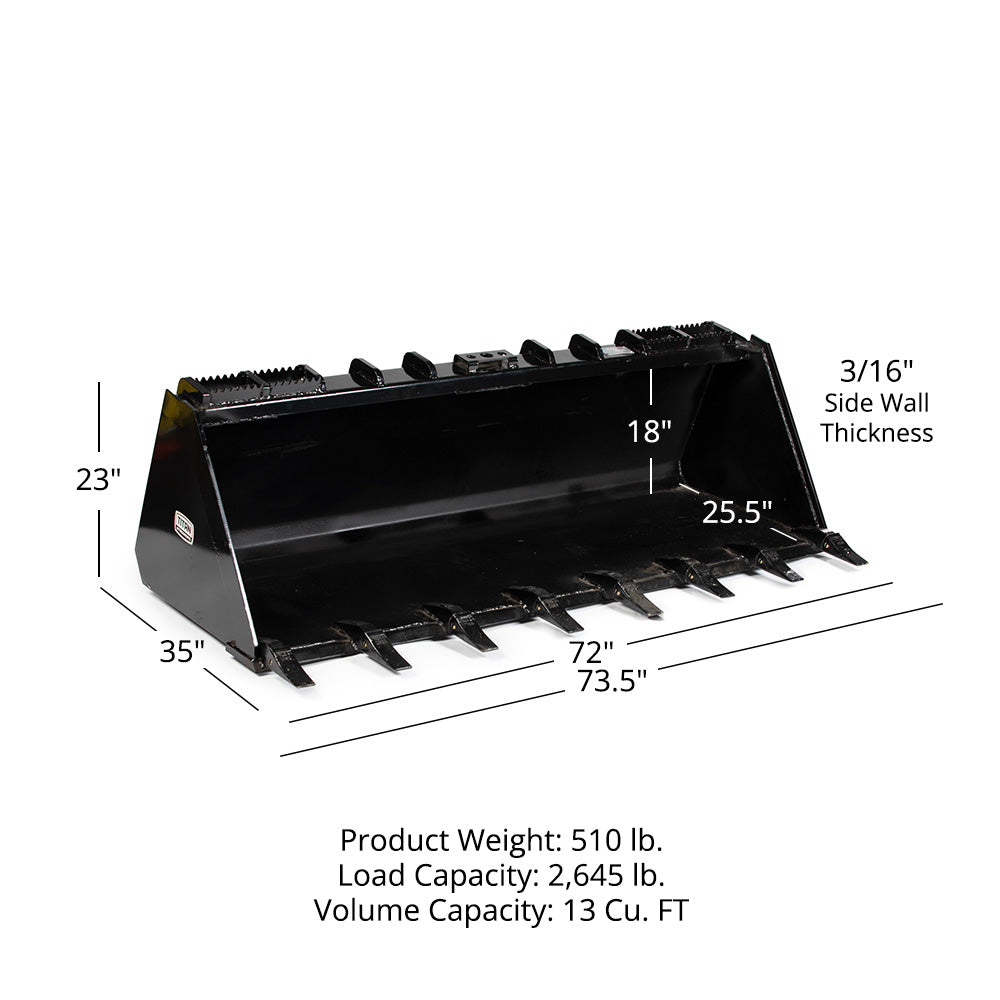 Skid Steer Dirt Bucket With Teeth | 72"