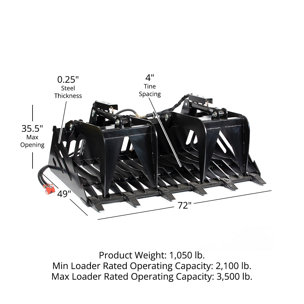 Skeleton Rock Bucket Grapple Rake with Teeth | 72" - view 10