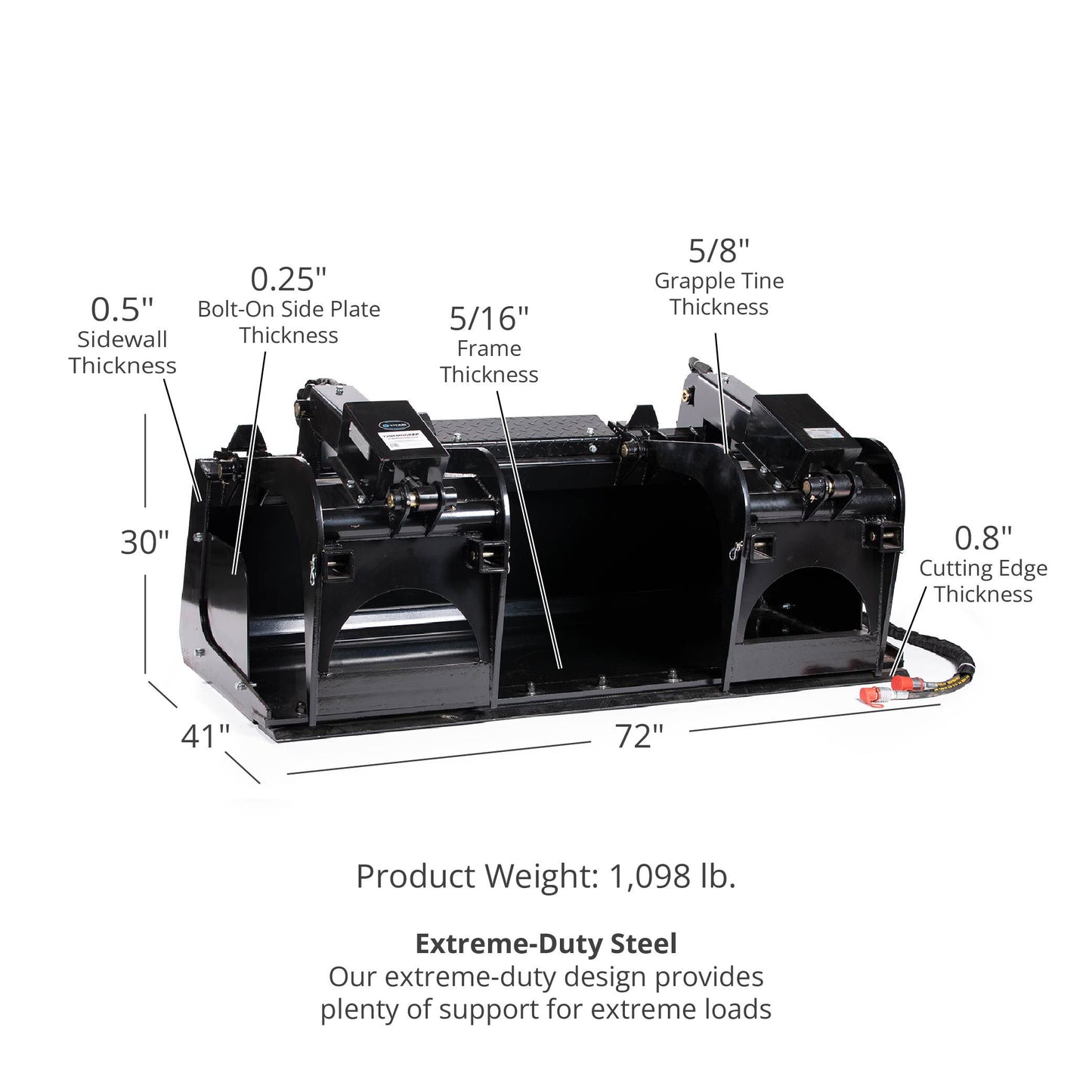 Demolition Grapple Buckets - Bucket Length: 72" - Optional Hook Attachments: No Grapple Hooks | 72" / No Grapple Hooks - view 12