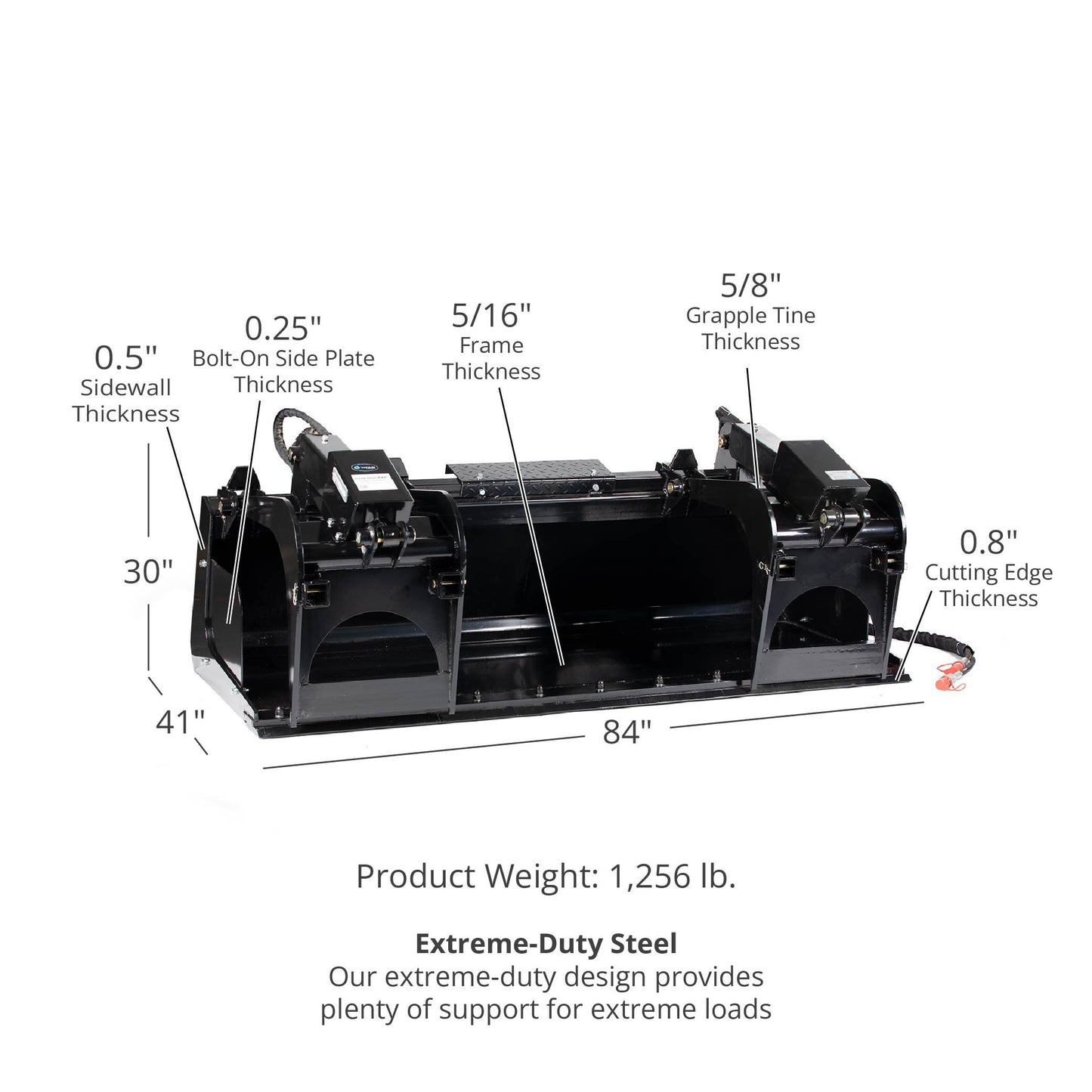 Demolition Grapple Buckets - Bucket Length: 84" - Optional Hook Attachments: No Grapple Hooks | 84" / No Grapple Hooks - view 24