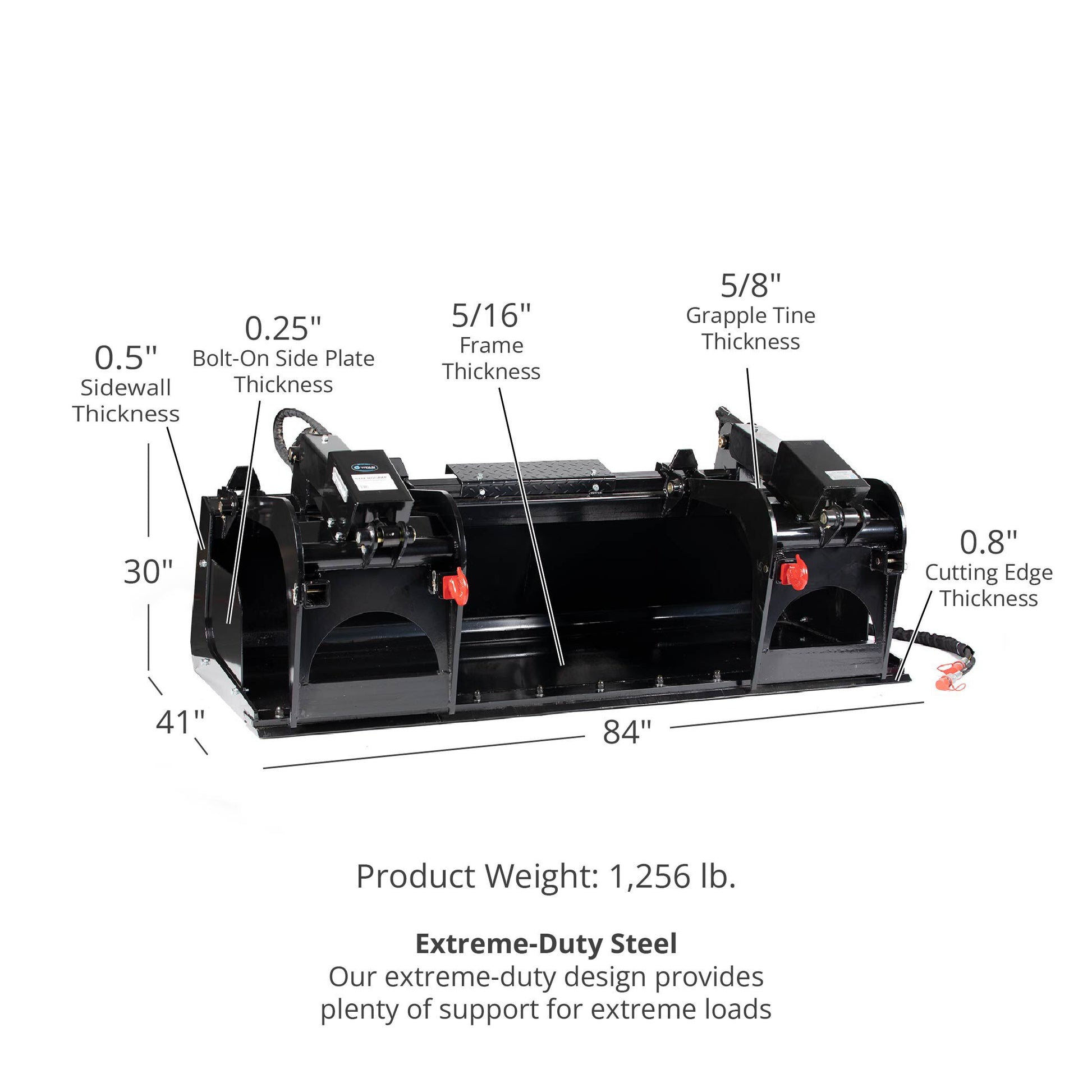 Demolition Grapple Buckets - Bucket Length: 84" - Optional Hook Attachments: (2) Grapple Hooks | 84" / (2) Grapple Hooks