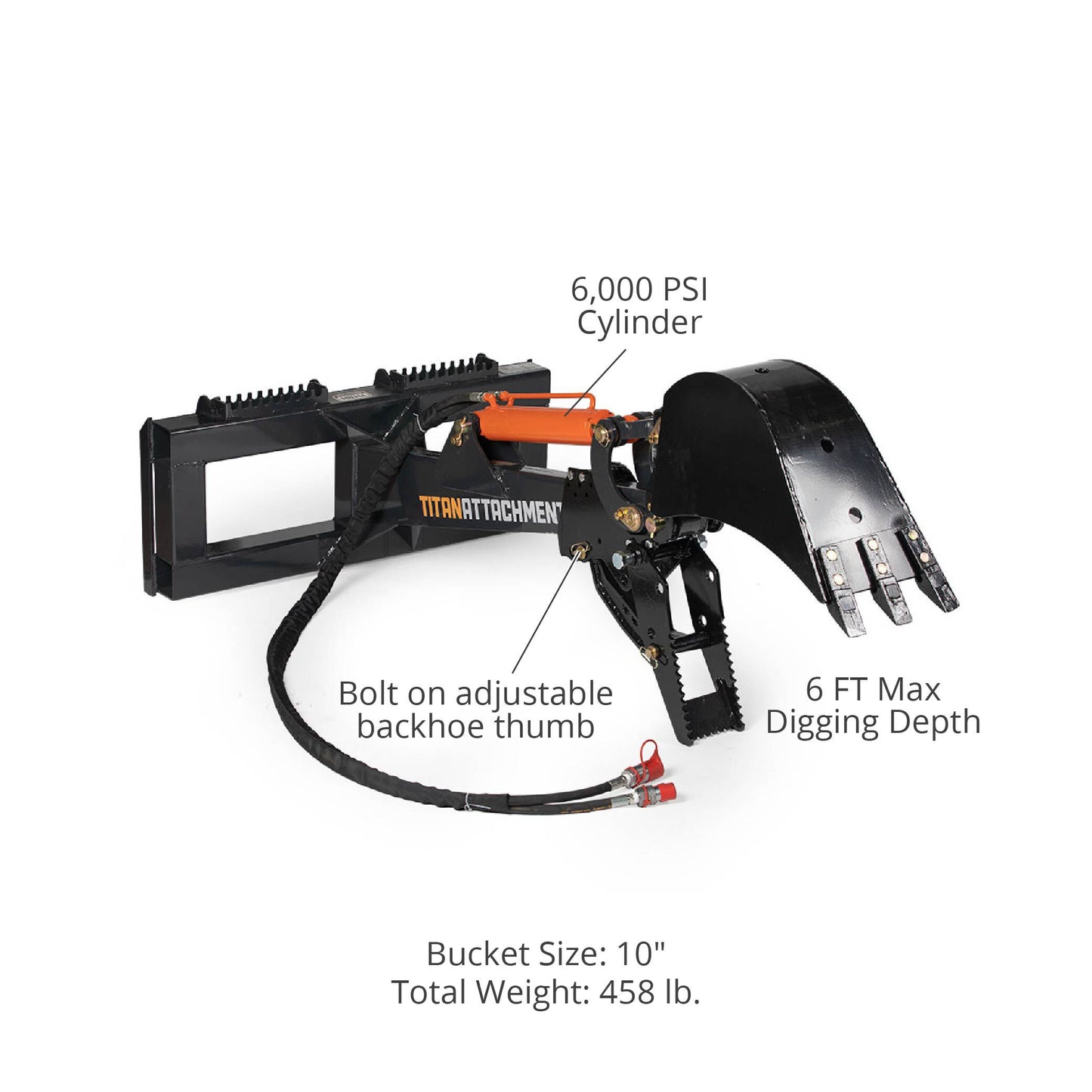 Skid Steer Fronthoe Excavator Attachment - Bucket Size: 10" - Optional Backhoe Thumb: Yes | 10" / Yes - view 44