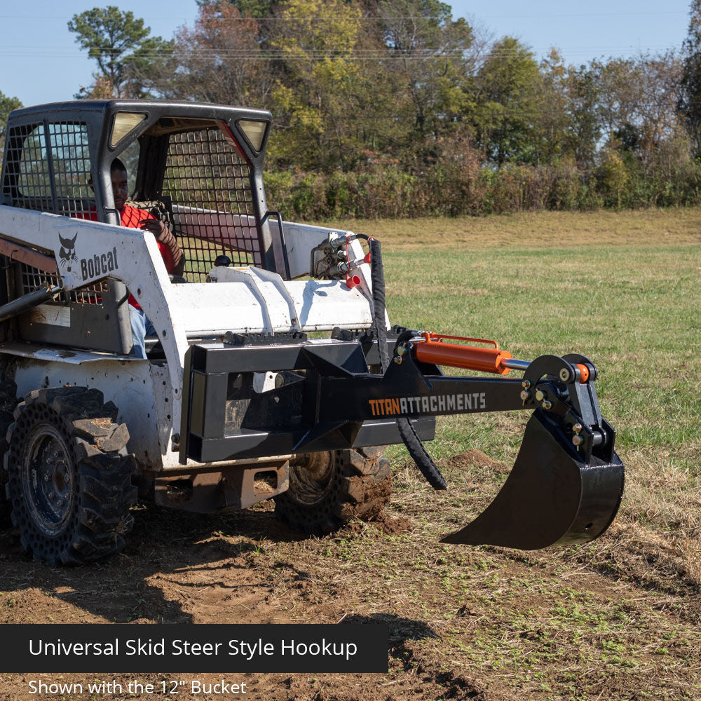 Skid Steer Fronthoe Excavator Attachment - Bucket Size: 12" - Optional Backhoe Thumb: No | 12" / No