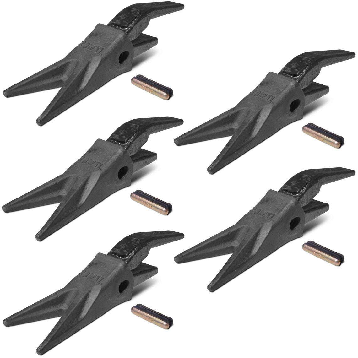 Set of (5) 23WTL Twin Tiger Tooth Bucket Assembly w/ Shank & T23 Flex Pin