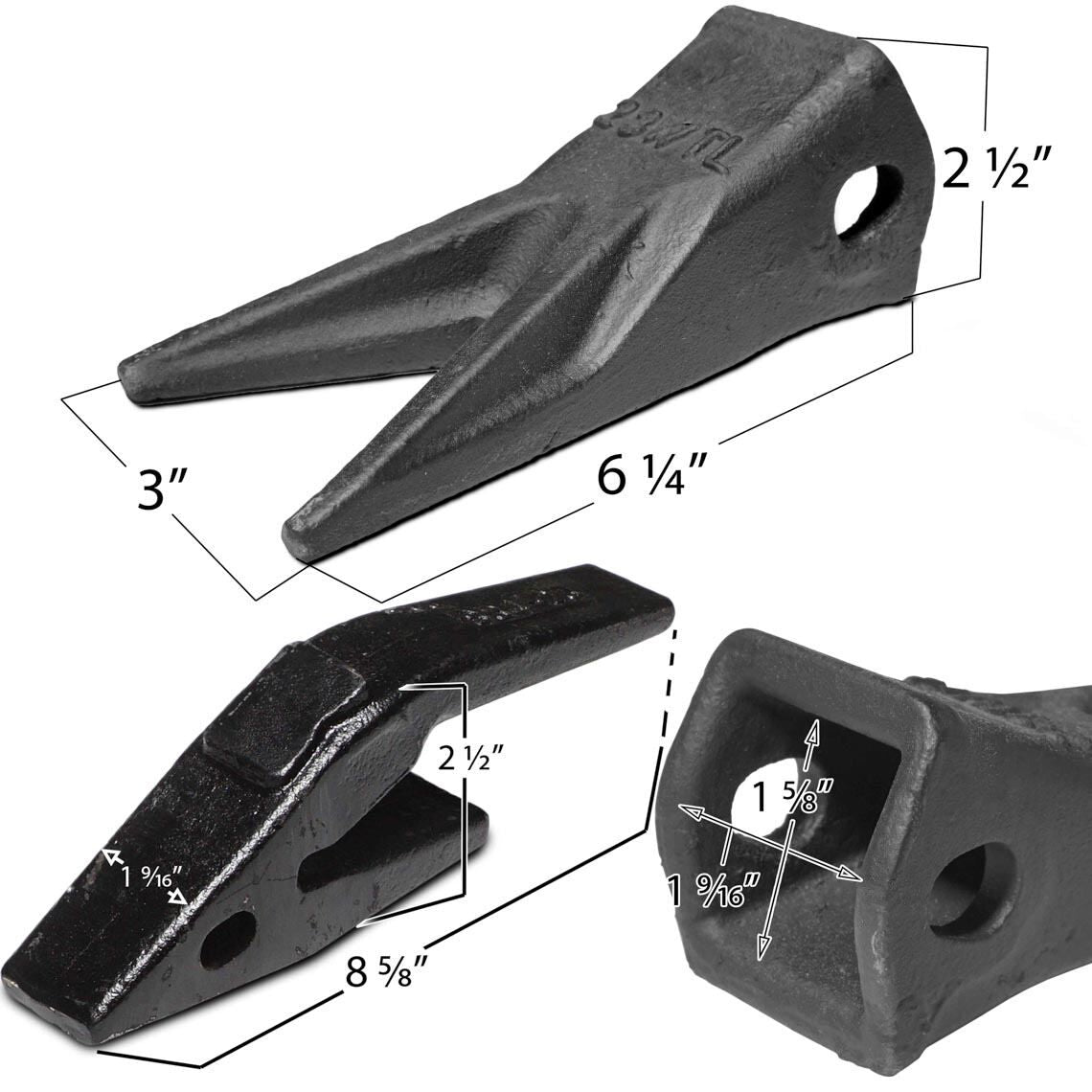 Set of (5) 23WTL Twin Tiger Tooth Bucket Assembly with Shank