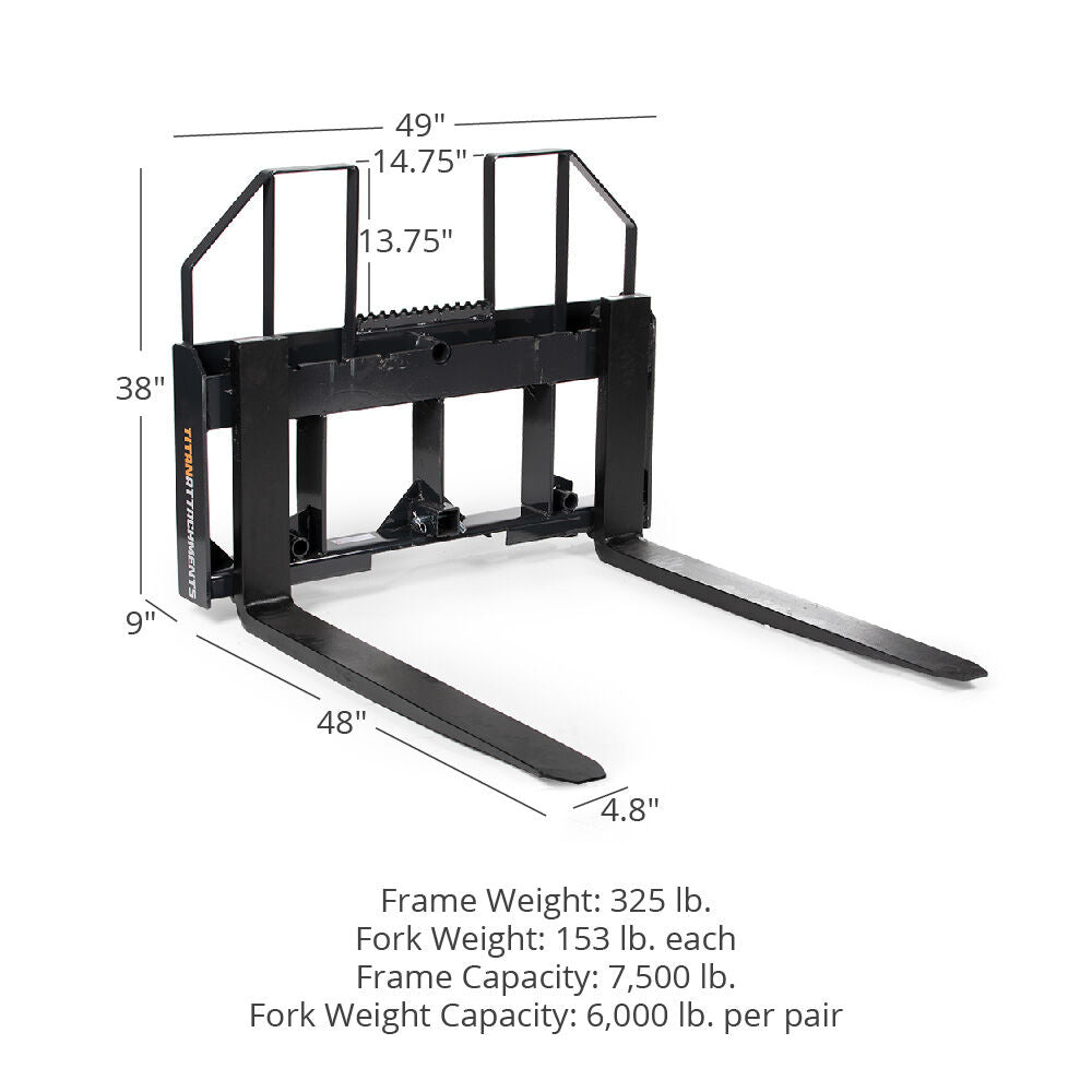 Class 3 Step-Through Pallet Fork Frame Attachment, 7,500 LB Capacity | Frame + 48" Class 3 Fork Blades