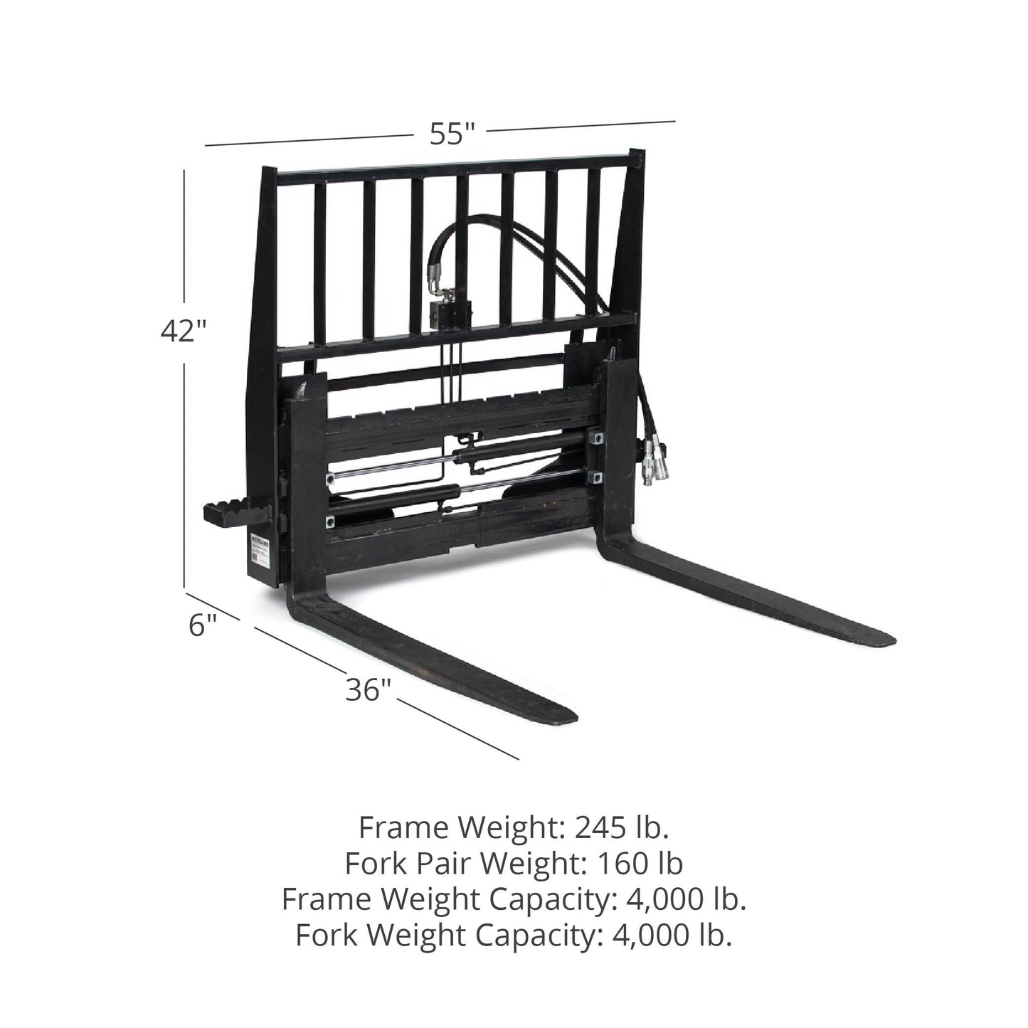 Standard Series Adjustable Hydraulic Pallet Fork Attachment | Frame + 36" Blades - view 12