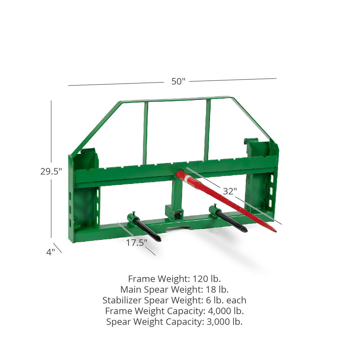 Standard Series Hay Frame Attachment, Fits John Deere Tractors | 32" Main Spear + 17.5" Stabilizers - view 9