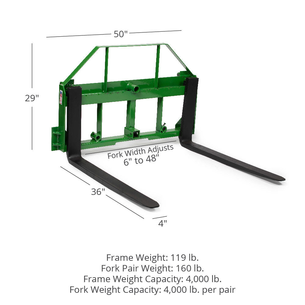 Standard Series USA Made Pallet Fork Attachment, Fits John Deere Tractors | Frame + 36" Blades - view 8