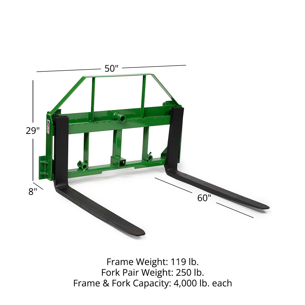 USA Made Standard Series Pallet Fork Attachment, Fits John Deere | Frame + 60" Blades