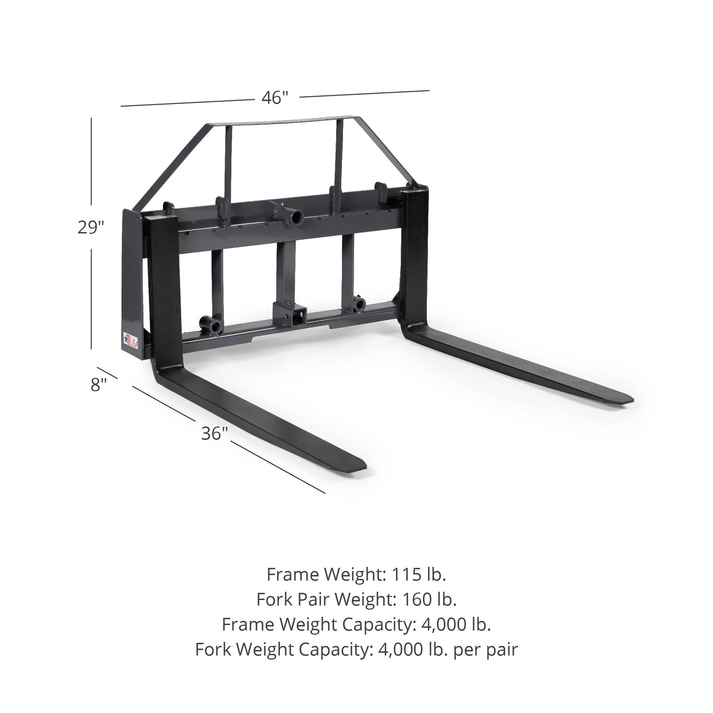 Standard Series USA Made Pallet Fork Attachment | Frame + 36" Blades - view 8