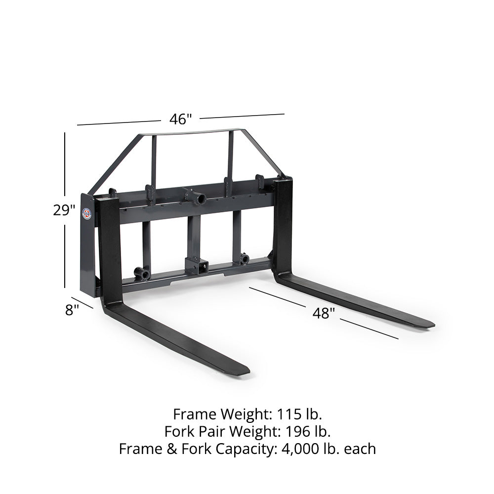 USA Made Standard Series Pallet Fork Frame Attachment | Frame + 48" Blades