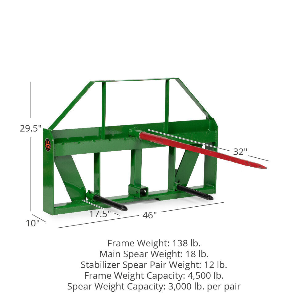 Standard Series USA Made Global Euro Hay Frame Attachment, Fits John Deere Tractors | 32" Main Spear + 17.5" Stabilizers - view 7